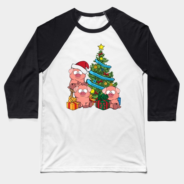 Christmas Tree Pig Lover Farm Animals Kids Swine Pig Baseball T-Shirt by Mitsue Kersting